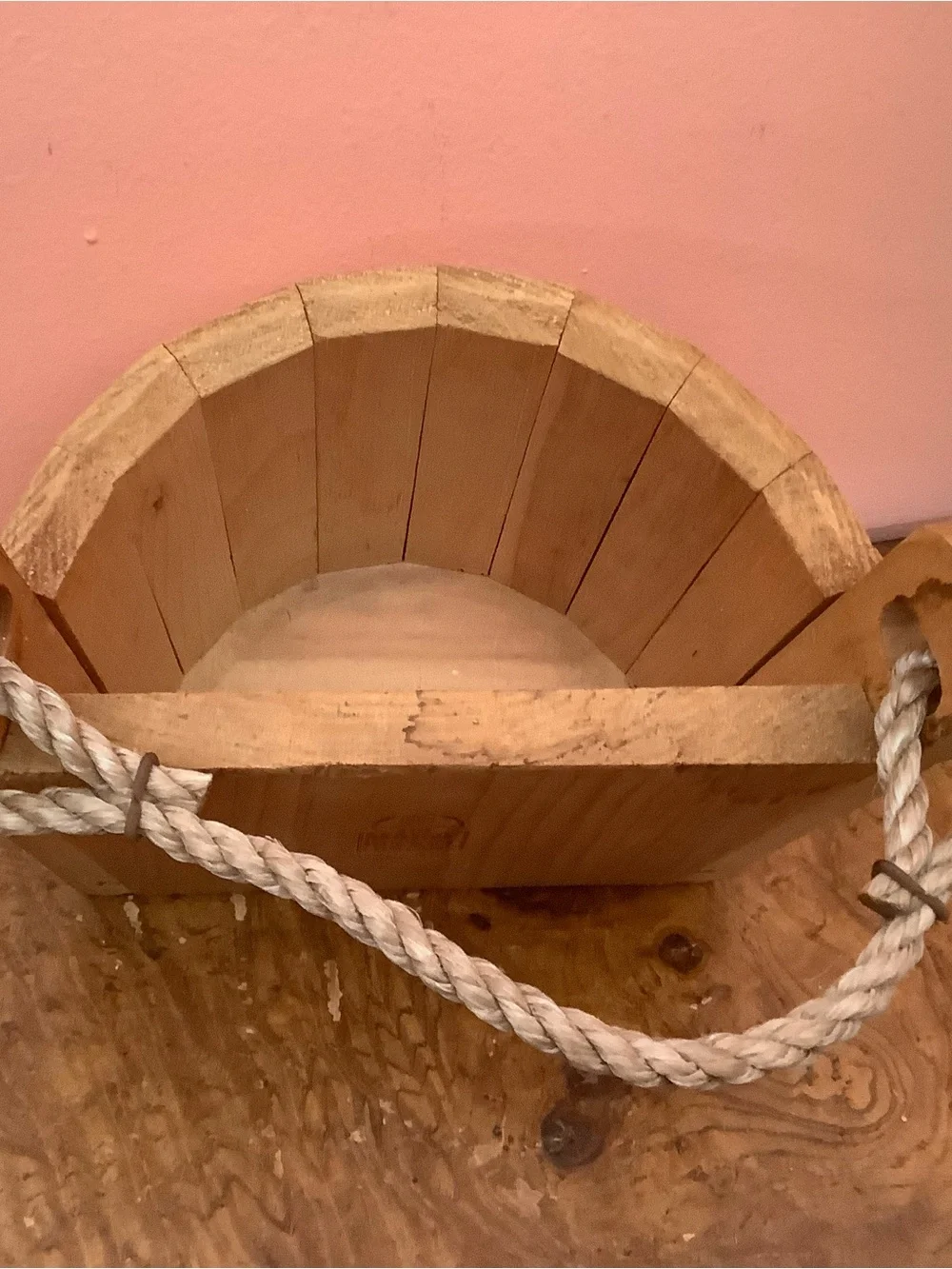 Wooden Half Bucket Basket Wall  Planter  9” X 9” X 6” By Maine Bucket Co